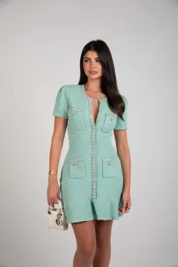 Self Portrait Embellished Mini Dress in Mint Size AU 8 for rent on The Volte - image 5