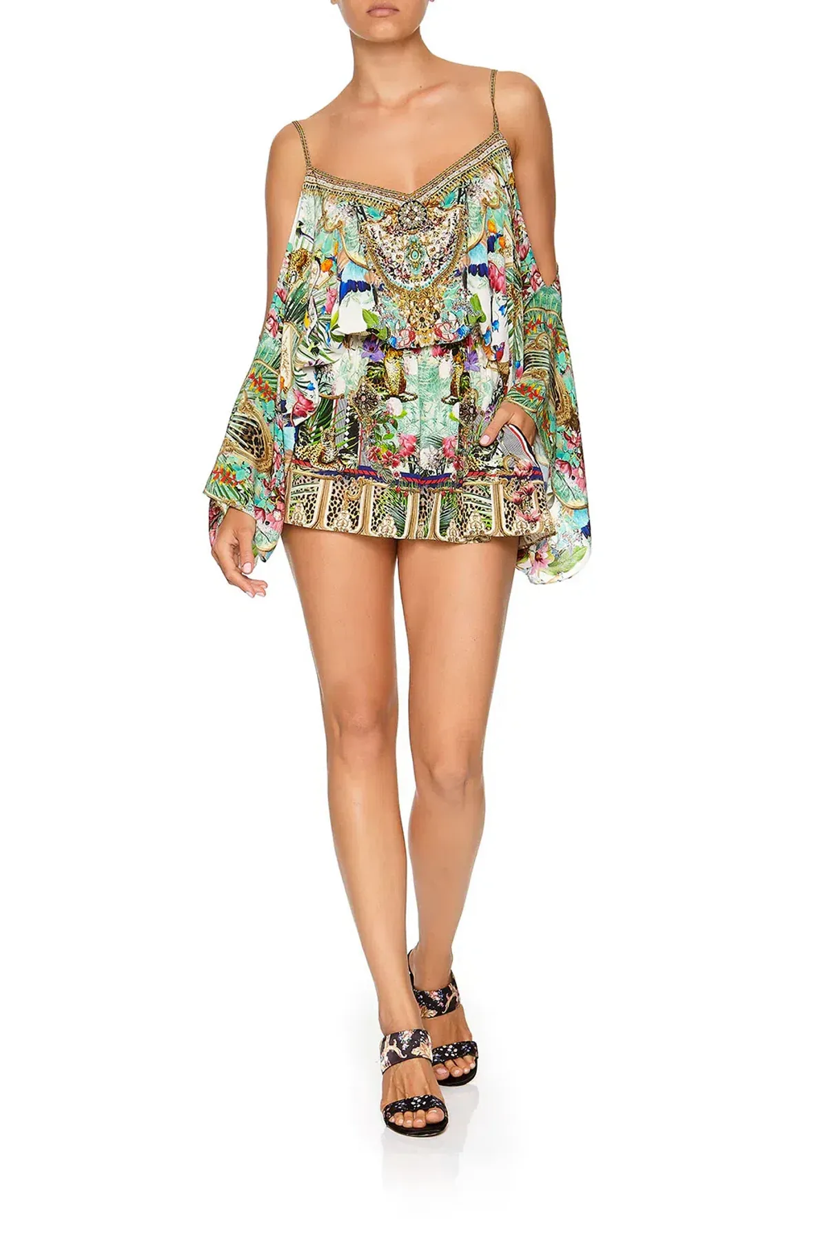 Camilla Franks Drop Shoulder Playsuit Champagne Coast Print Size M /AU 12 - Image 1