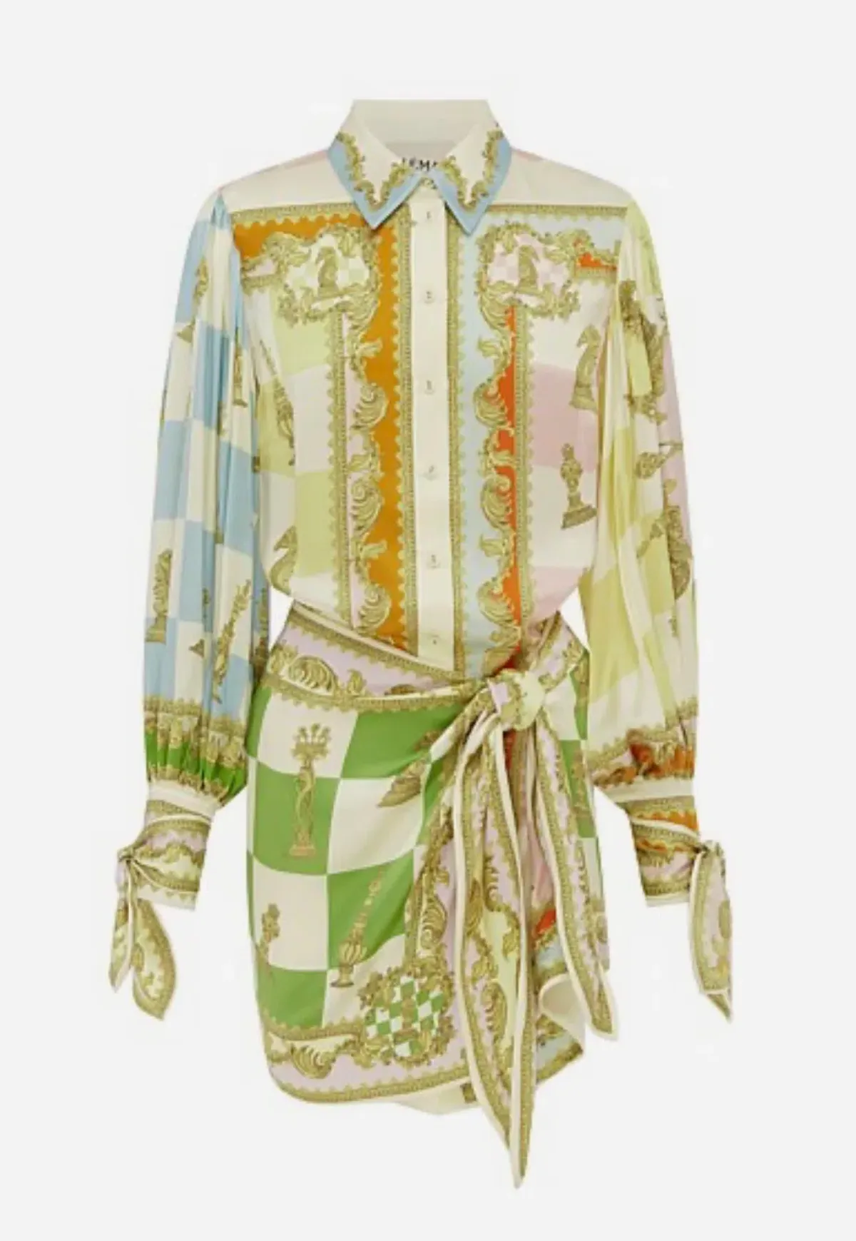 Alemais Checkmate Silk Mini Dress Multi Print Size 8 - Image 3