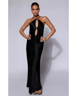MESHKI Lucia Satin Cut Out Maxi Dress Black Size Small / AU 8 for rent on The Volte - image 1