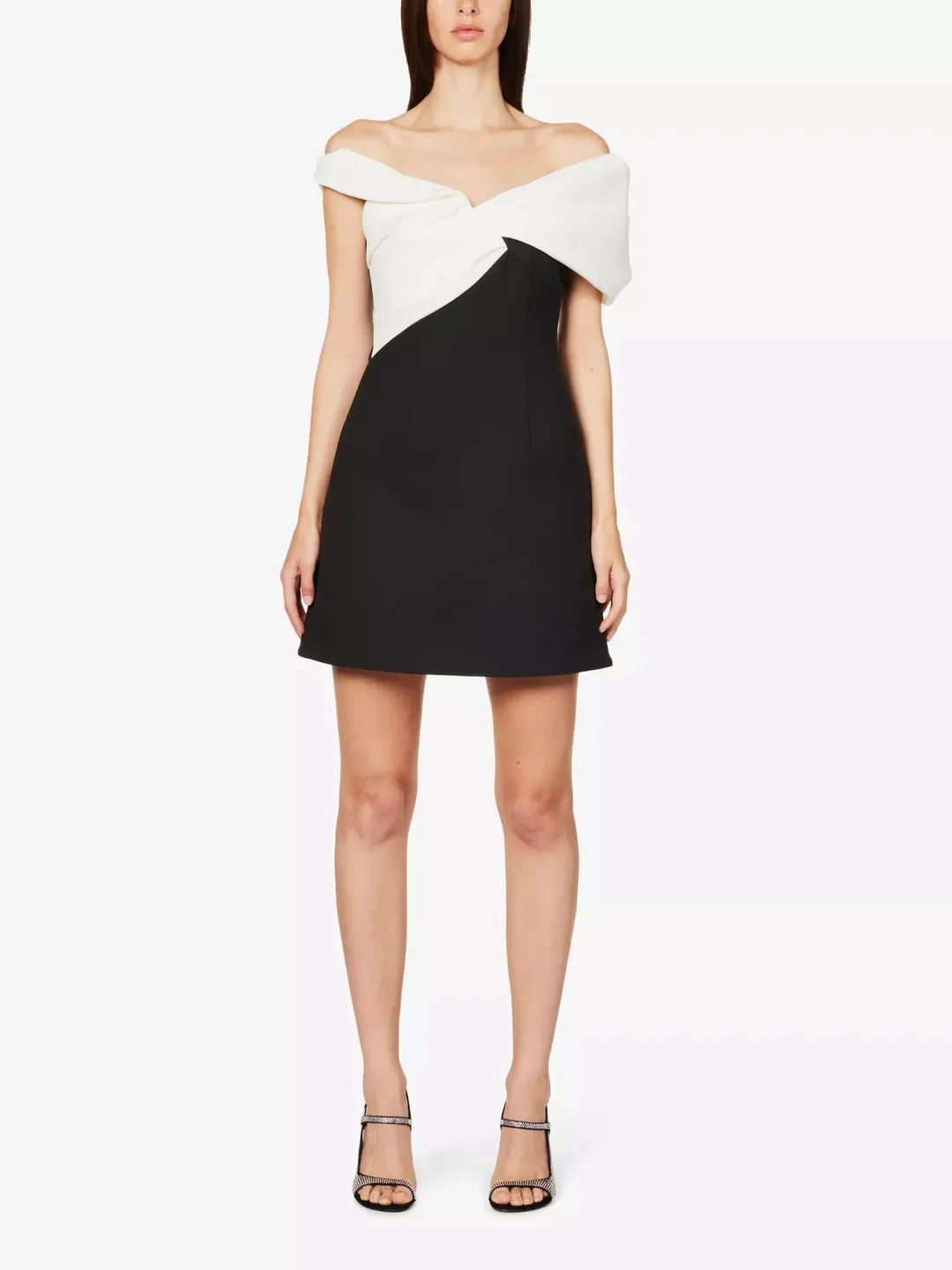 Rachel Gilbert Matteo Asymmetrical Off Shoulder Mini Dress Black/White Size 1 / AU 8 for rent on The Volte - main image