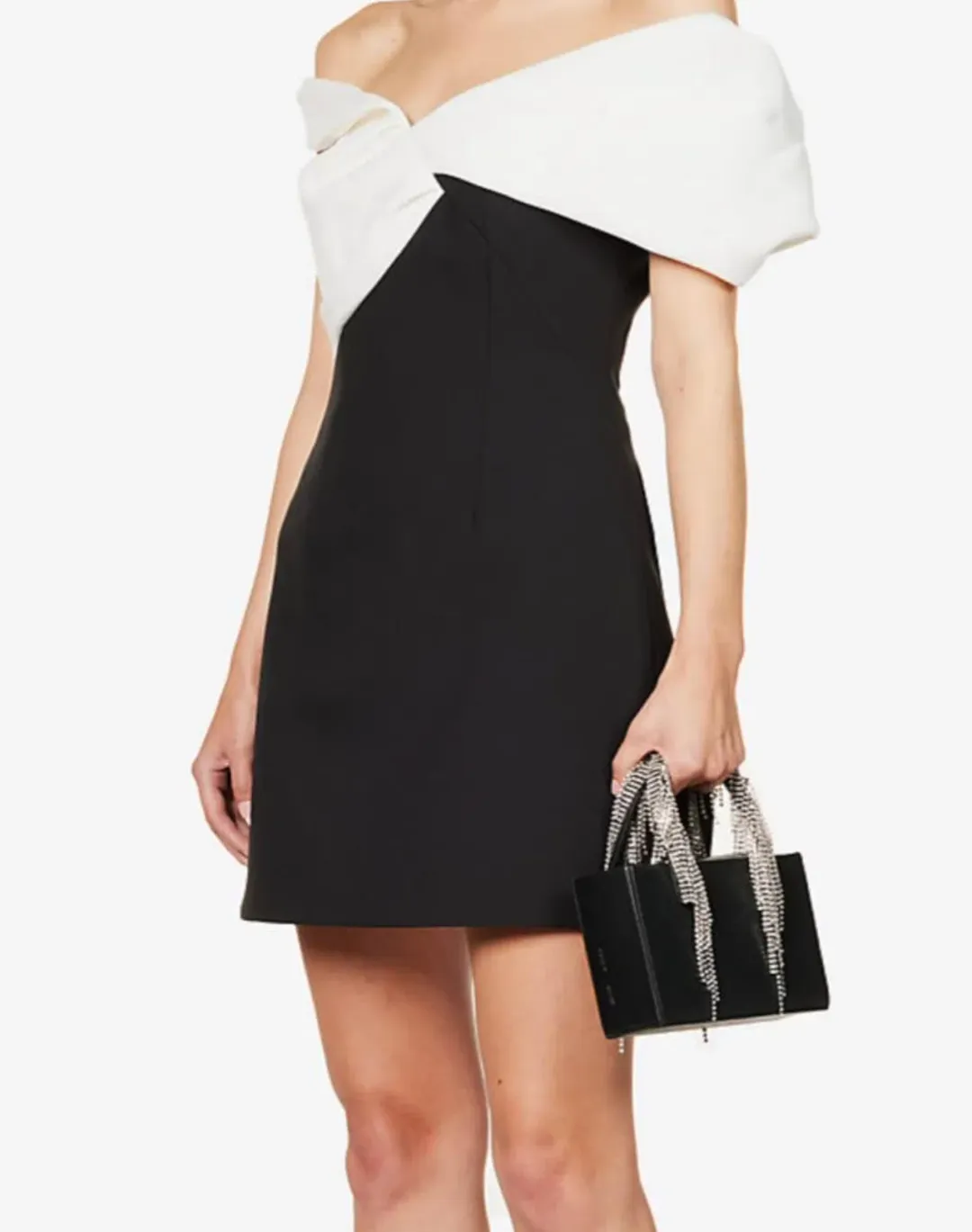Rachel Gilbert Matteo Asymmetrical Off Shoulder Mini Dress Black/White Size 1 / AU 8 for rent on The Volte - main image