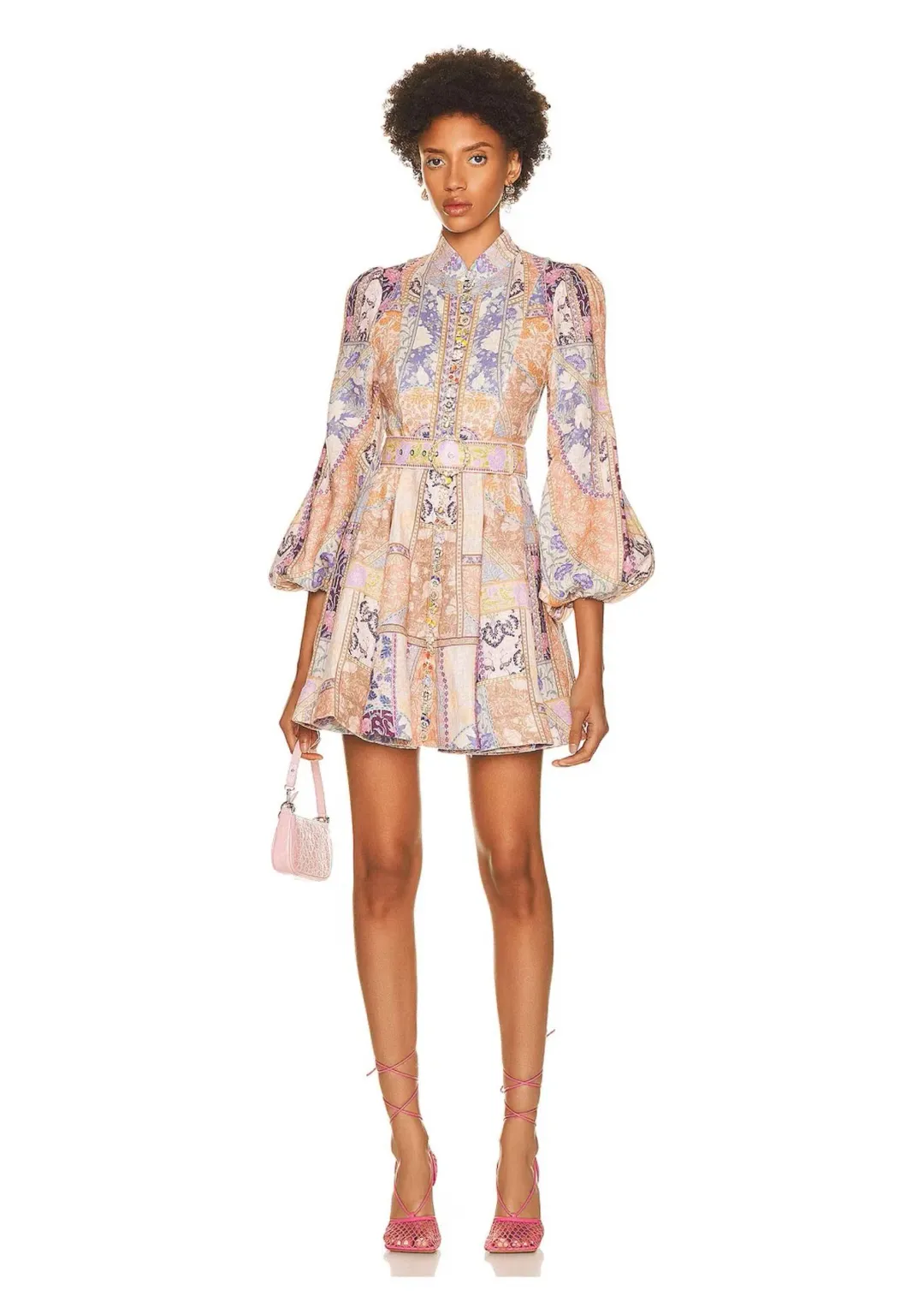 Zimmermann Kaleidoscope Buttoned Mini Dress Multi Swirl Floral Size 0 / AU 6 for rent on The Volte - main image