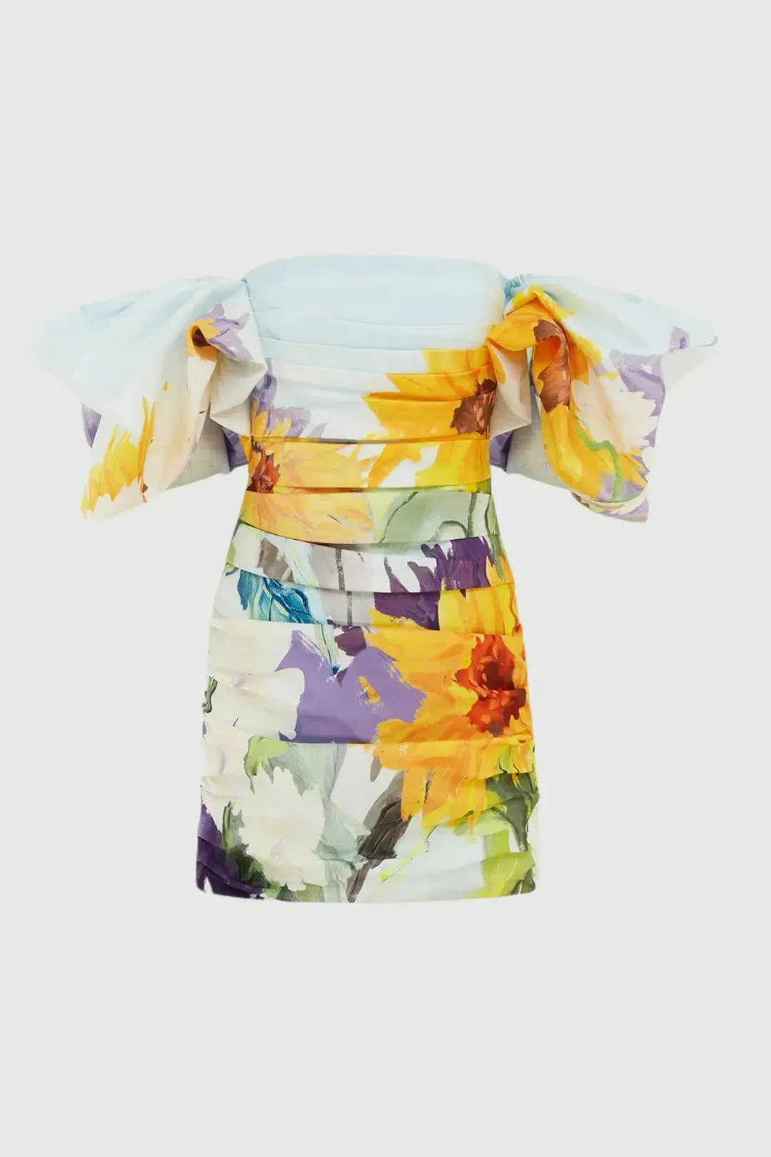 Leo Lin Brenda Sunflower Puffy Sleeve Mini Dress Sunflower Print in Landscape Size 6 for rent on The Volte - main image