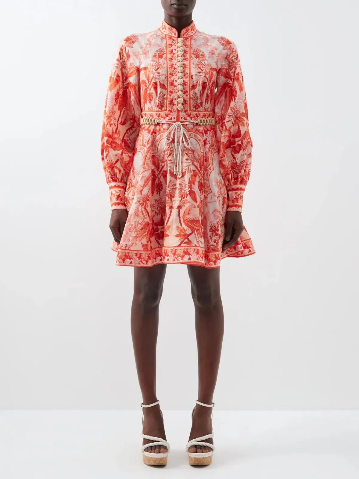Zimmermann Lyre Billow Sleeve Mini Dress in Red Palm Print Size 2 / AU 12 - Image 1