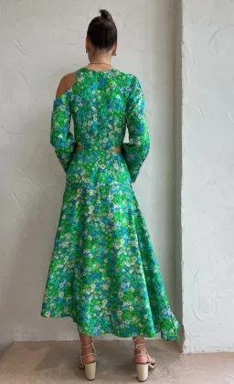 Alemais Cassandra Cut Out Midi Dress Turquoise Floral Size 6 for rent on The Volte - image 4