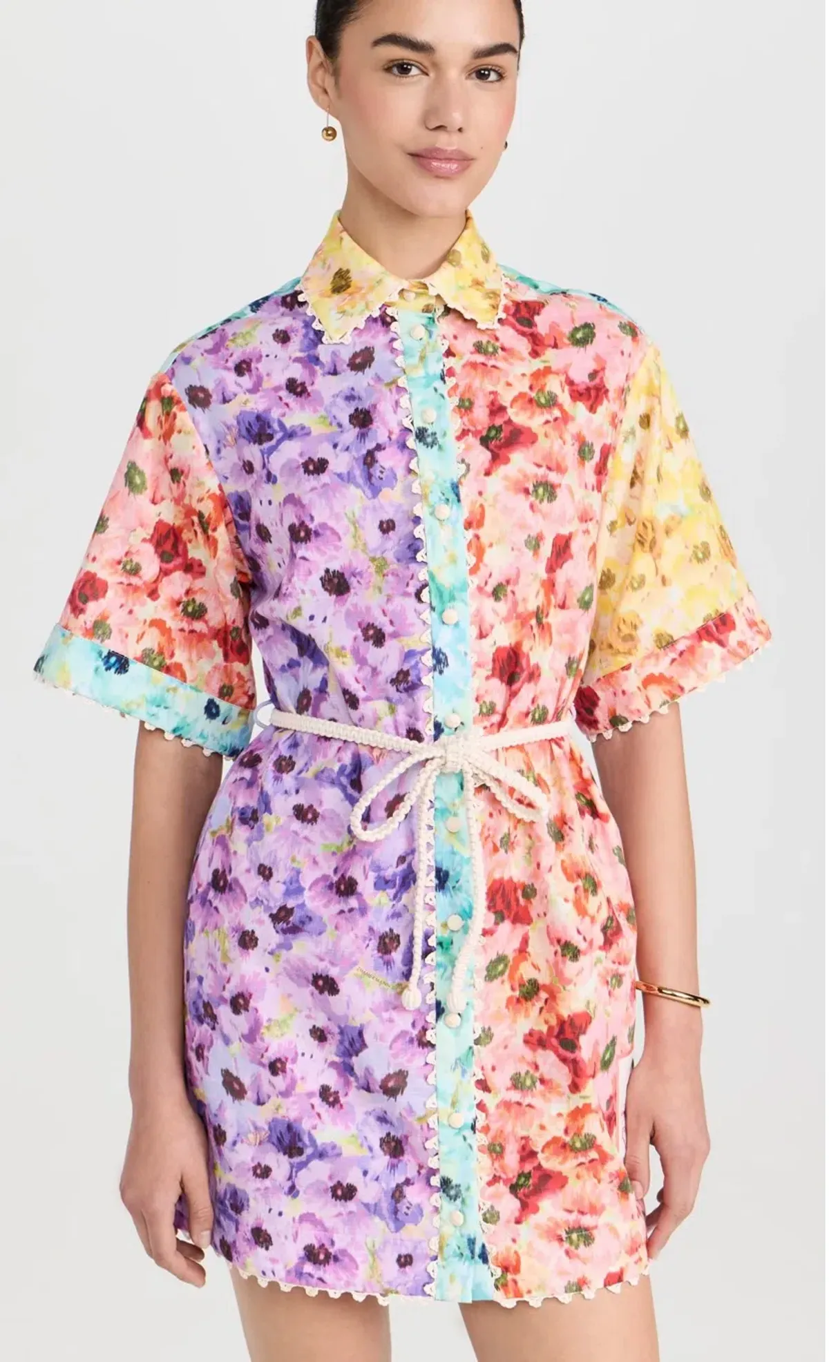 Zimmermann Lightburst Trimmed Shirt Mini Dress Spliced Size 0 / AU 8 - Image 6