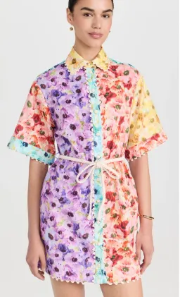 Zimmermann Lightburst Trimmed Shirt Mini Dress Spliced Size 0 / AU 8 for rent on The Volte - image 6