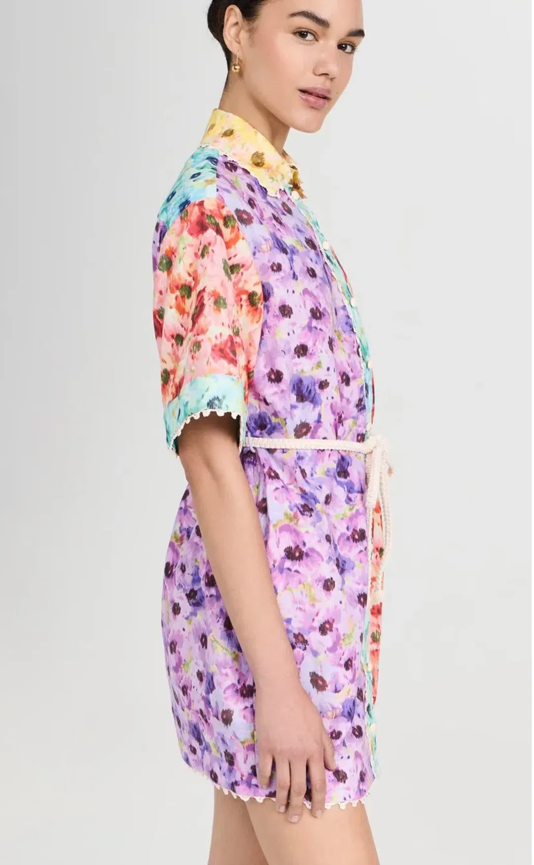 Zimmermann Lightburst Trimmed Shirt Mini Dress Spliced Size 0 / AU 8 for rent on The Volte - main image