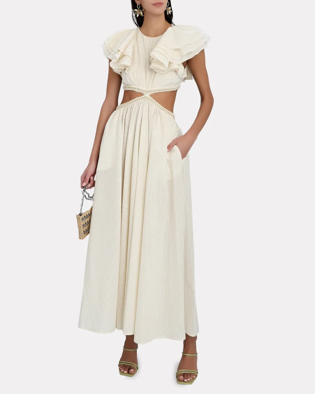 Zimmermann Anneke Cut Out Ruffle Dress Ivory Size 0 / AU 8 for rent on The Volte - main image