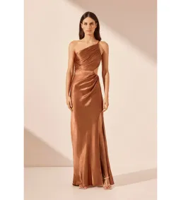 Shona Joy La Lune Asymmetrical Gathered Maxi Dress Almond Size 10 for rent on The Volte - image 3