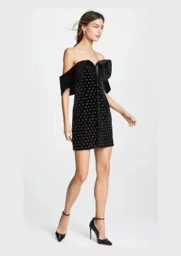 Self Portrait Off Shoulder Velvet Mini Dress Black Size 6 for rent on The Volte - image 1