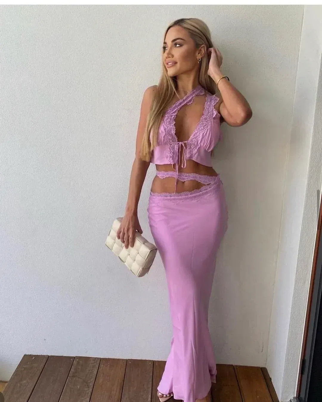 House of CB Lorena Crop & Mathilda Skirt Set Pink S/Au 8 for rent on The Volte - main image