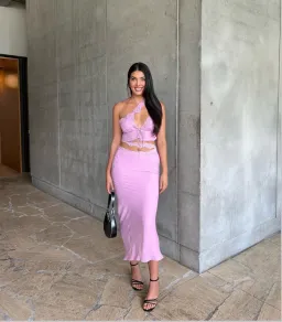 House of CB Lorena Crop & Mathilda Skirt Set Pink S/Au 8 for rent on The Volte - image 1