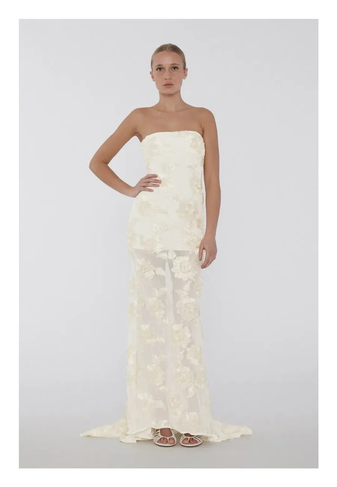 Rotate by Birger Christensen 3D Mesh Maxi Tube Dress Egret Cream Size 8 for rent on The Volte - main image