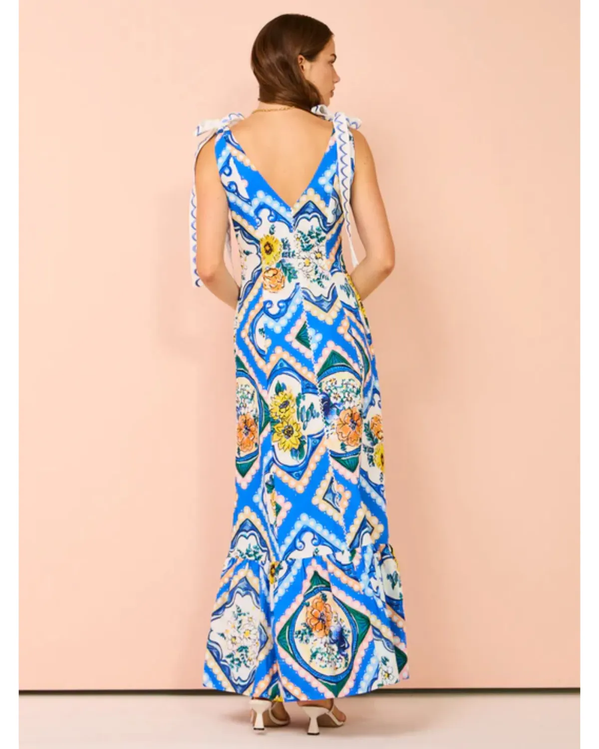 By Nicola Adonica Tie Shoulder Maxi Dress in Azure Flower Size AU 14 - Image 4