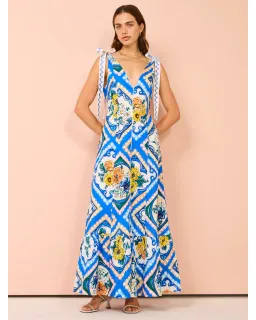 By Nicola Adonica Tie Shoulder Maxi Dress in Azure Flower Size AU 14 for rent on The Volte - image 1