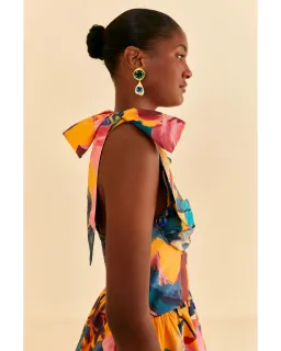 Farm Rio Yellow Painted Flowers Tiered Midi Dress Print Size Small / AU 8 for rent on The Volte - image 2