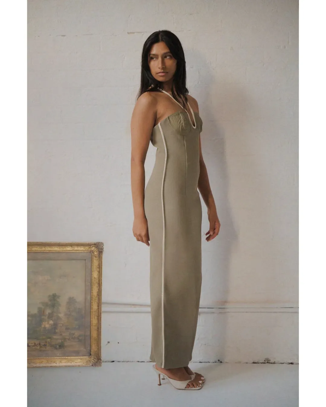 Paris Georgia Nassia Dress Khaki Size AU 12 for rent on The Volte - main image