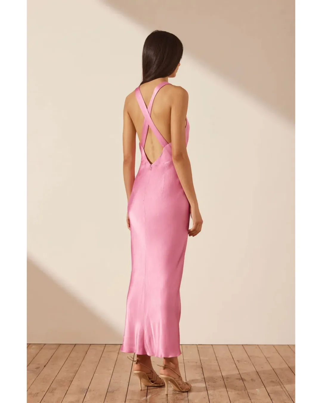 Shona Joy Arienzo Plunge Cross Back Dress Pink Size AU 8 for rent on The Volte - main image