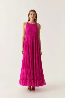 Aje Rosewood Ruched Maxi Dress Magenta Size AU 14 for rent on The Volte - image 1