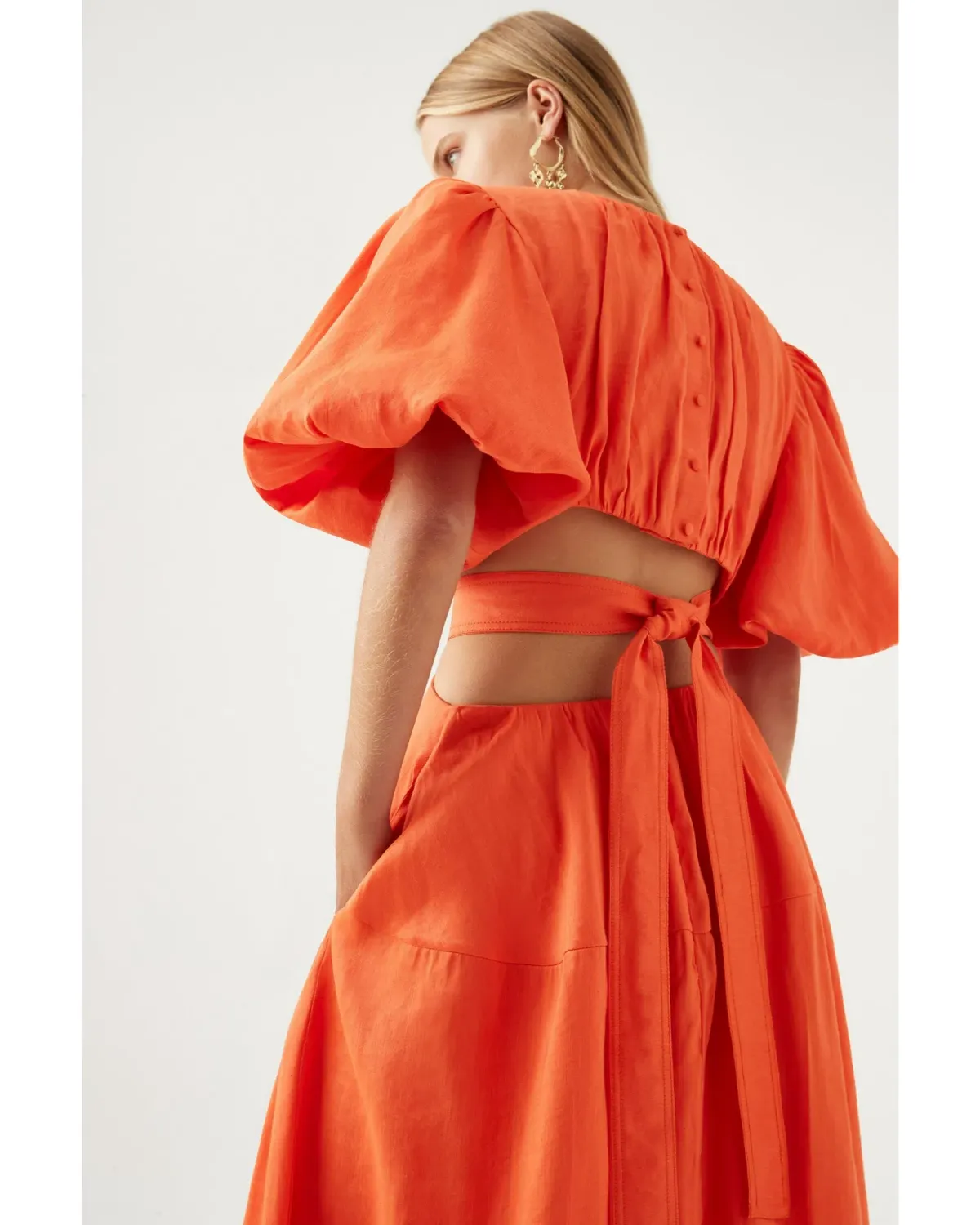 Aje Cosette Tie Back Midi Dress Orange Size AU 12 - Image 2
