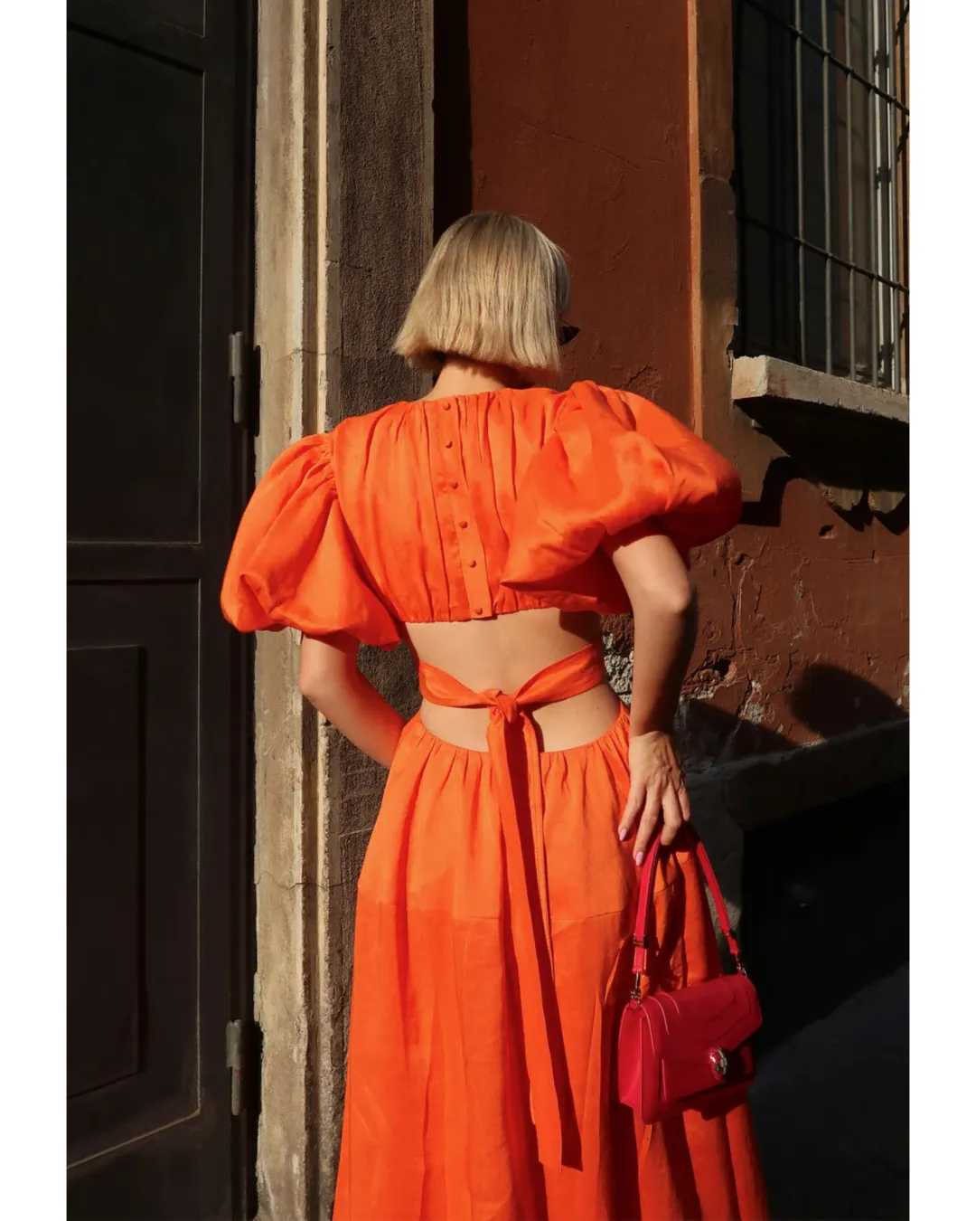 Aje Cosette Tie Back Midi Dress Orange Size AU 12 for rent on The Volte - main image