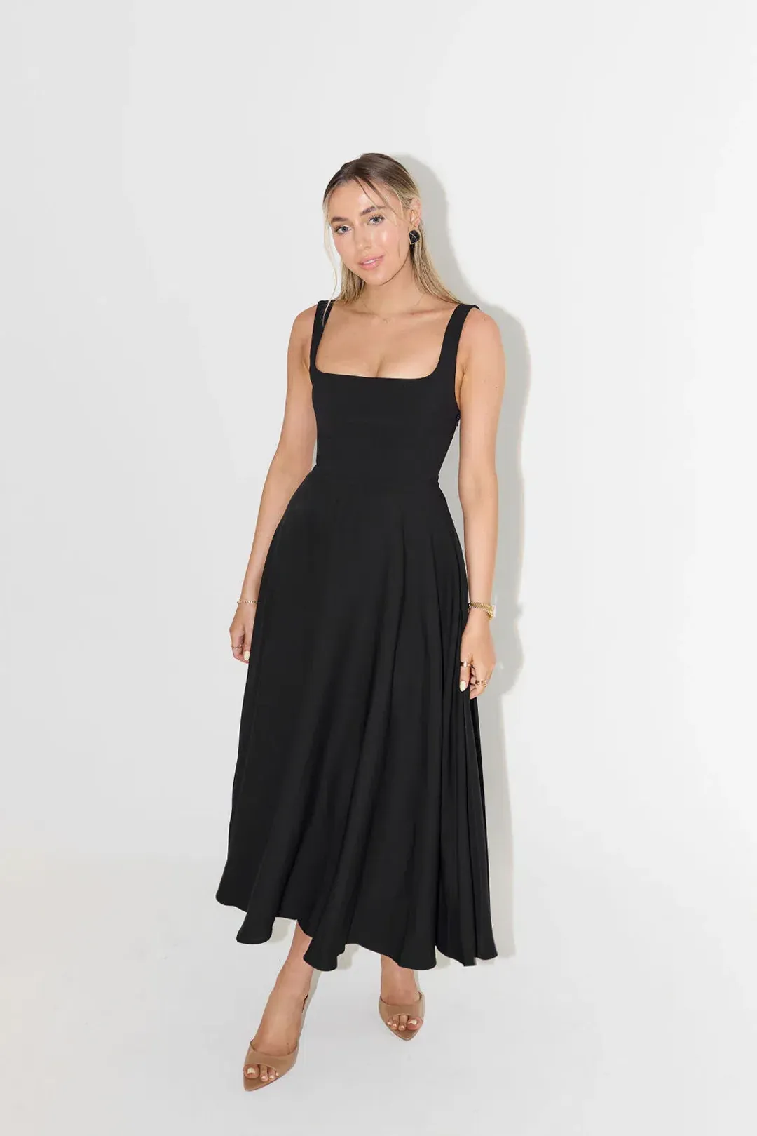 Odd Muse The Ultimate Muse High Waist Square Neck Midi Dress Black Size L / AU 12 for rent on The Volte - main image