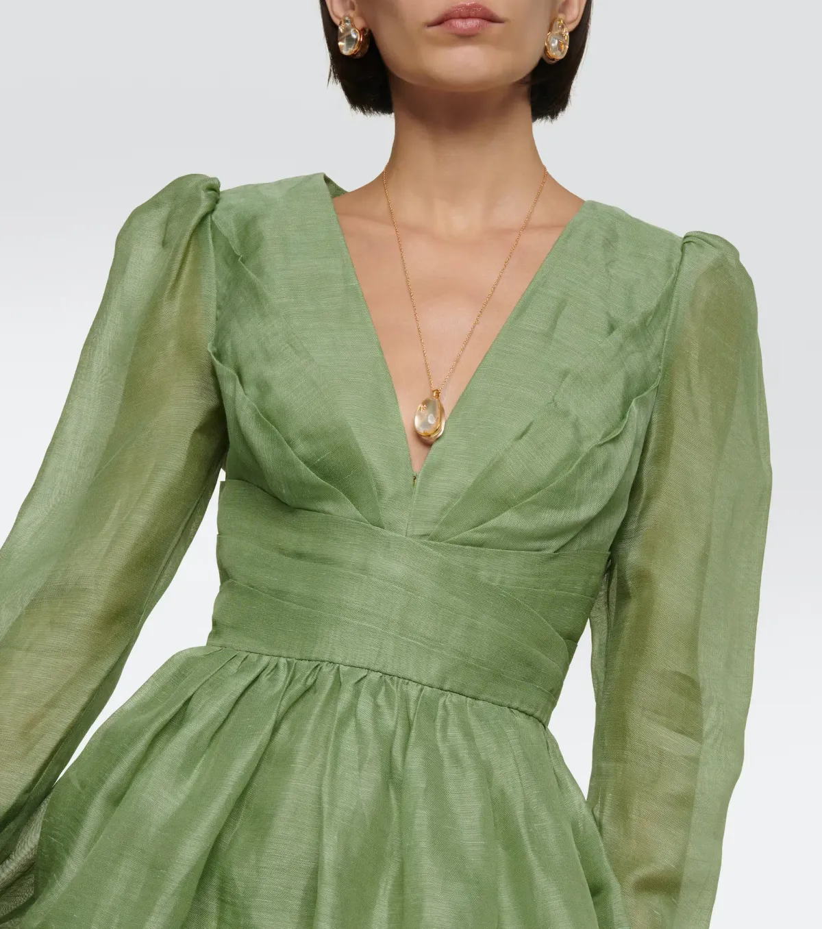 Zimmermann Lyrical Cross Over Mini Dress Fern Green - Image 2