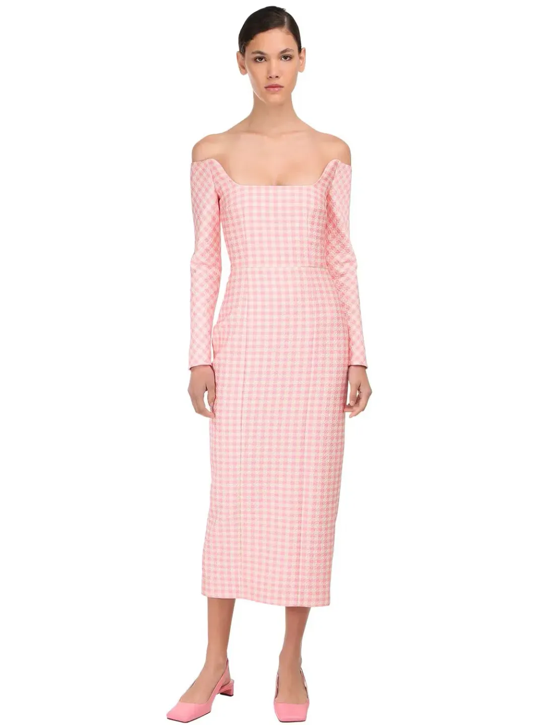 Emilia Wickstead Birch Midi Dress Pink Gingham Size 6 for rent on The Volte - main image