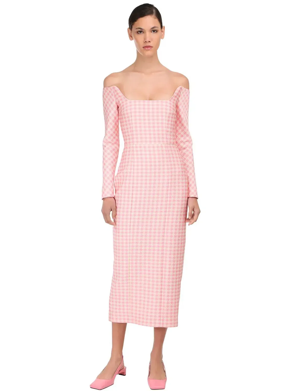 Emilia Wickstead Birch Midi Dress Pink Gingham Size 6 for rent on The Volte - main image