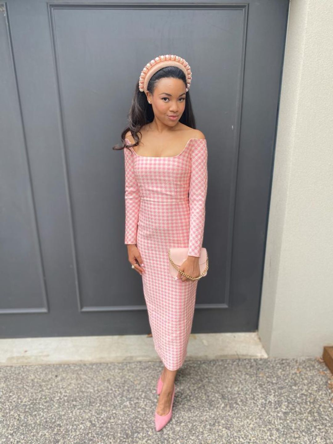 Emilia Wickstead Birch Midi Dress Pink Gingham Size 6 for rent on The Volte - main image