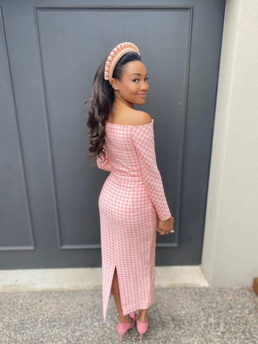 Emilia Wickstead Birch Midi Dress Pink Gingham Size 6 for rent on The Volte - main image