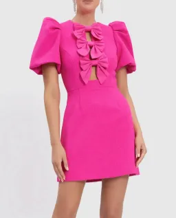 Rebecca Vallance Cecily Bow Mini Dress Hot Pink Size 10 for rent on The Volte - image 2