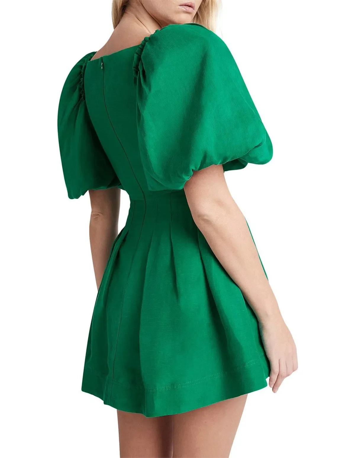 Aje Dusk Knot Puff Sleeve Mini Dress Emerald Green Size 6 - Image 6