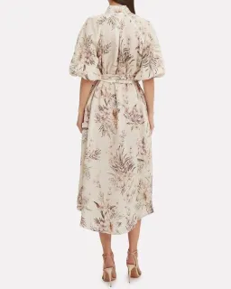 Zimmermann Wayfarer Puff Sleeve Linen Day Tea Shirt Dress Cream Floral Size 2 / AU 12 for rent on The Volte - image 3