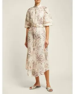 Zimmermann Wayfarer Puff Sleeve Linen Day Tea Shirt Dress Cream Floral Size 2 / AU 12 for rent on The Volte - image 6