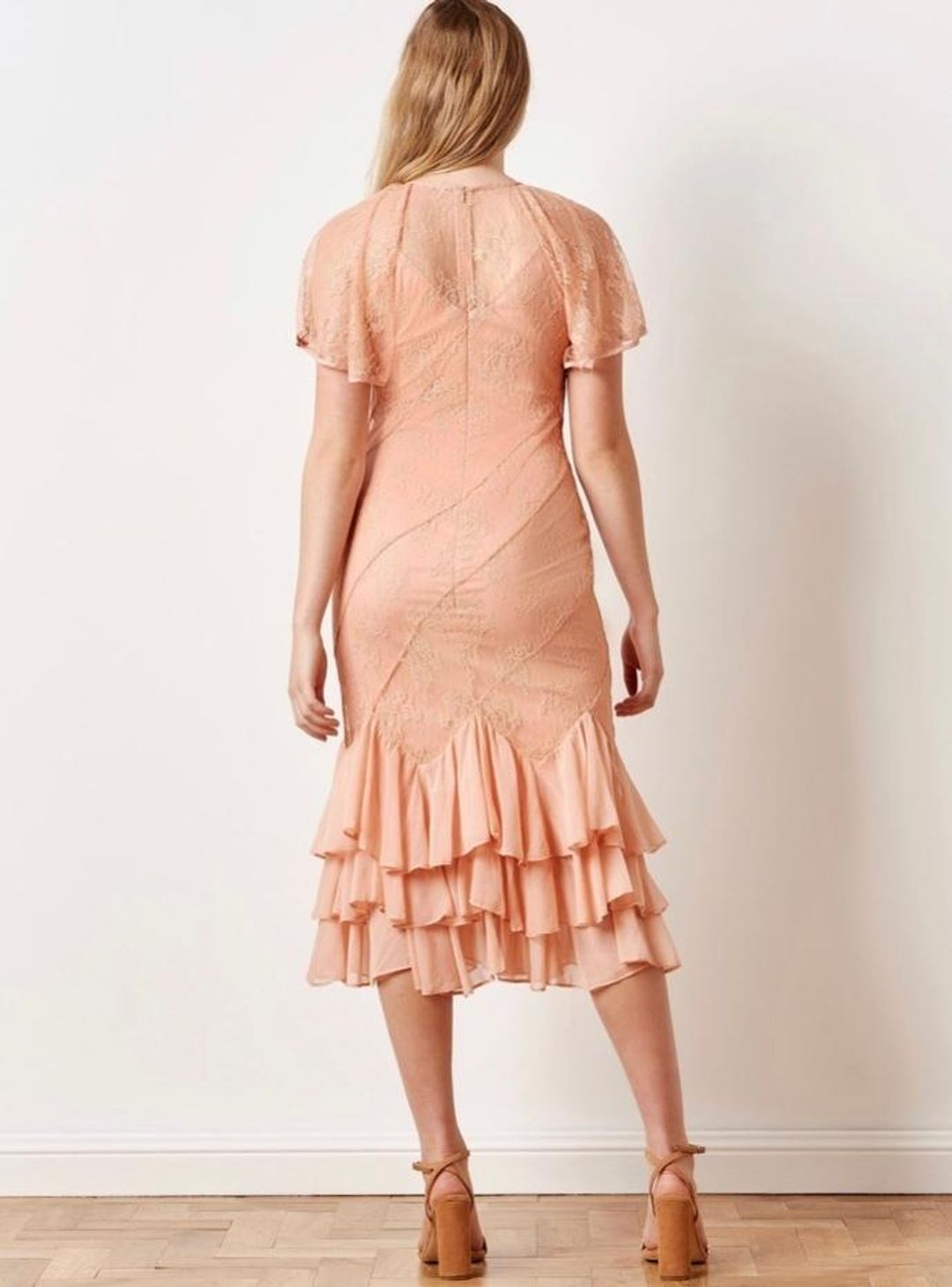 Stevie May peach lace midi dress for rent on The Volte - main image