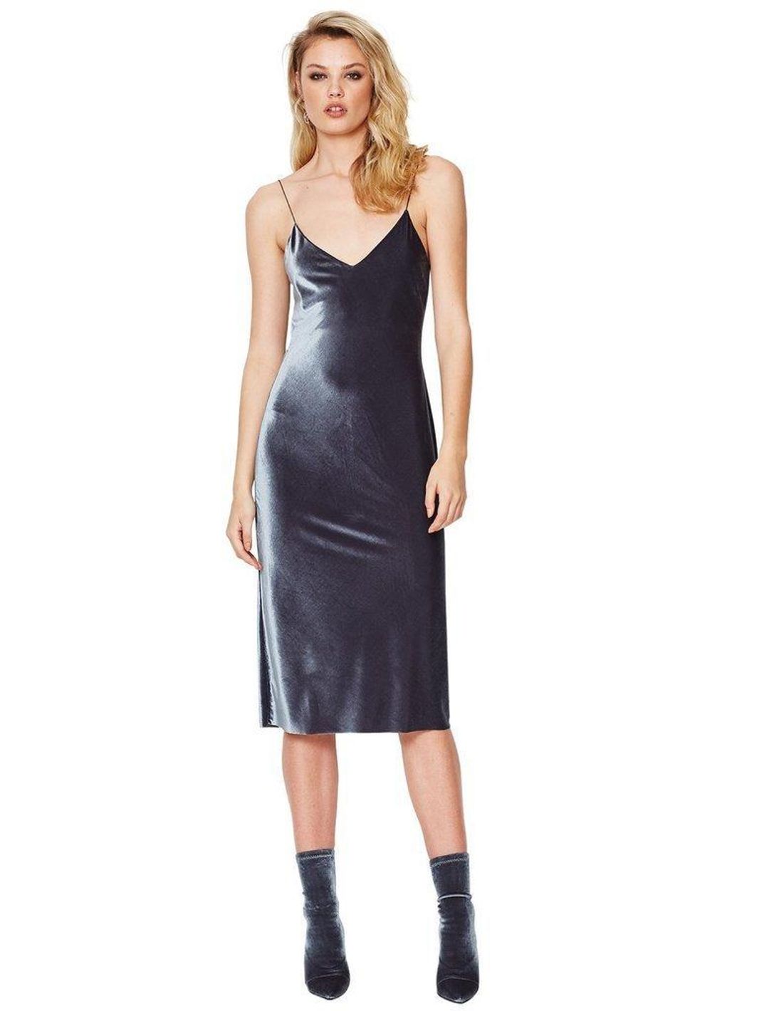 Bec & Bridge Shadow Velvet Dress Blue Size AU 8 for rent on The Volte - main image