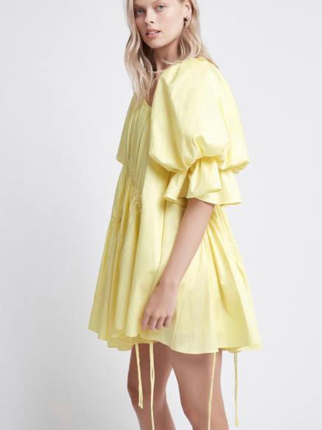 Aje Hushed Asymmetric Dress Yellow Size 6 for rent on The Volte - main image