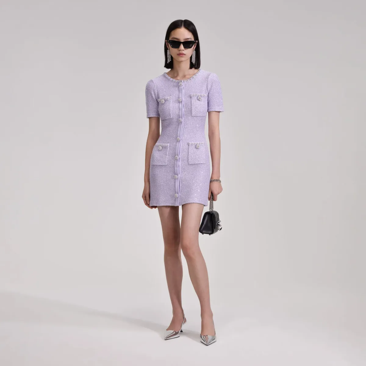 Self Portrait Sequin Knit Mini Dress Lilac Size S / AU 8 - Image 1