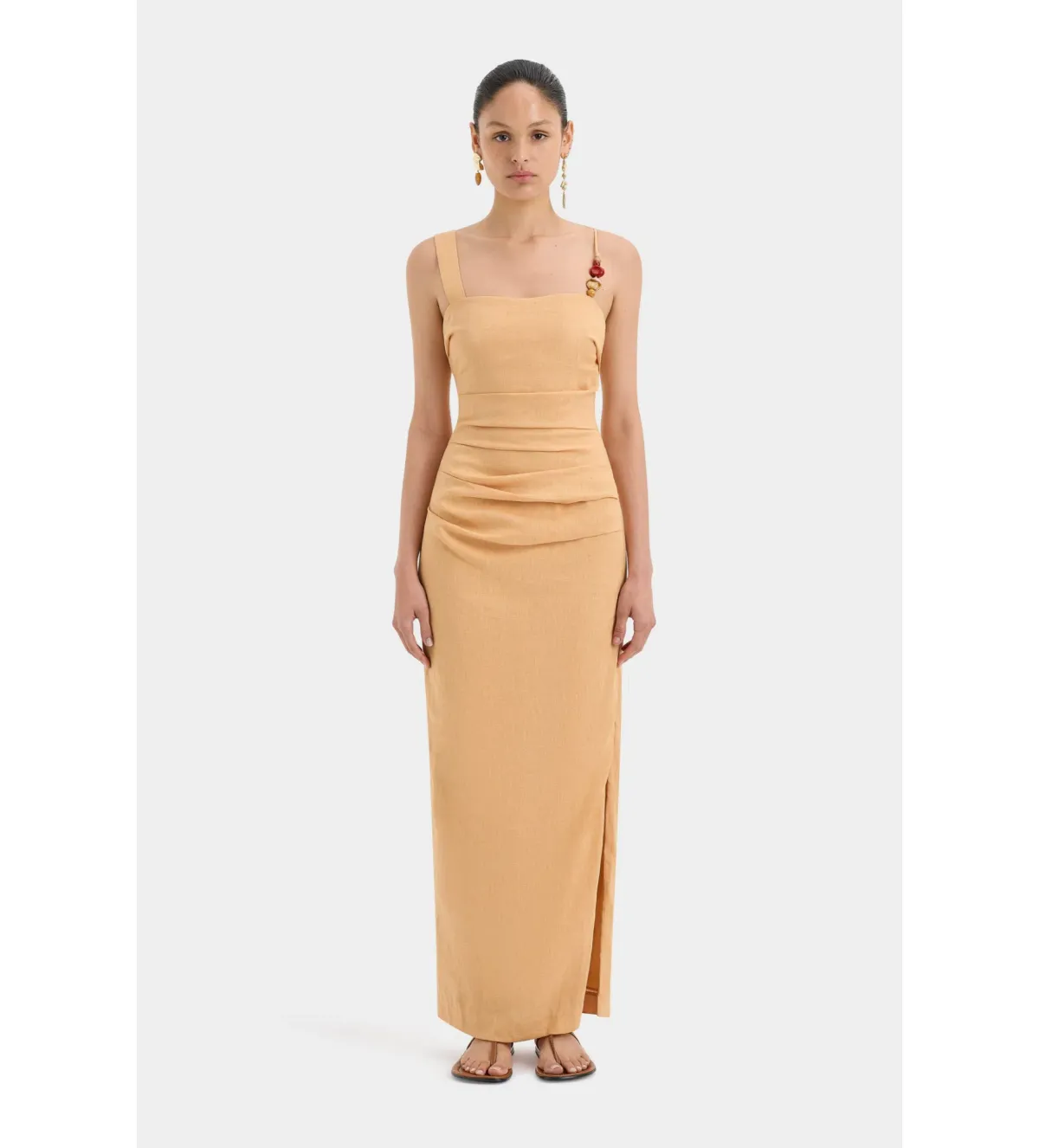 Sir The Label Antonia Beaded Midi Dress Light Tan Size 8 for rent on The Volte - main image