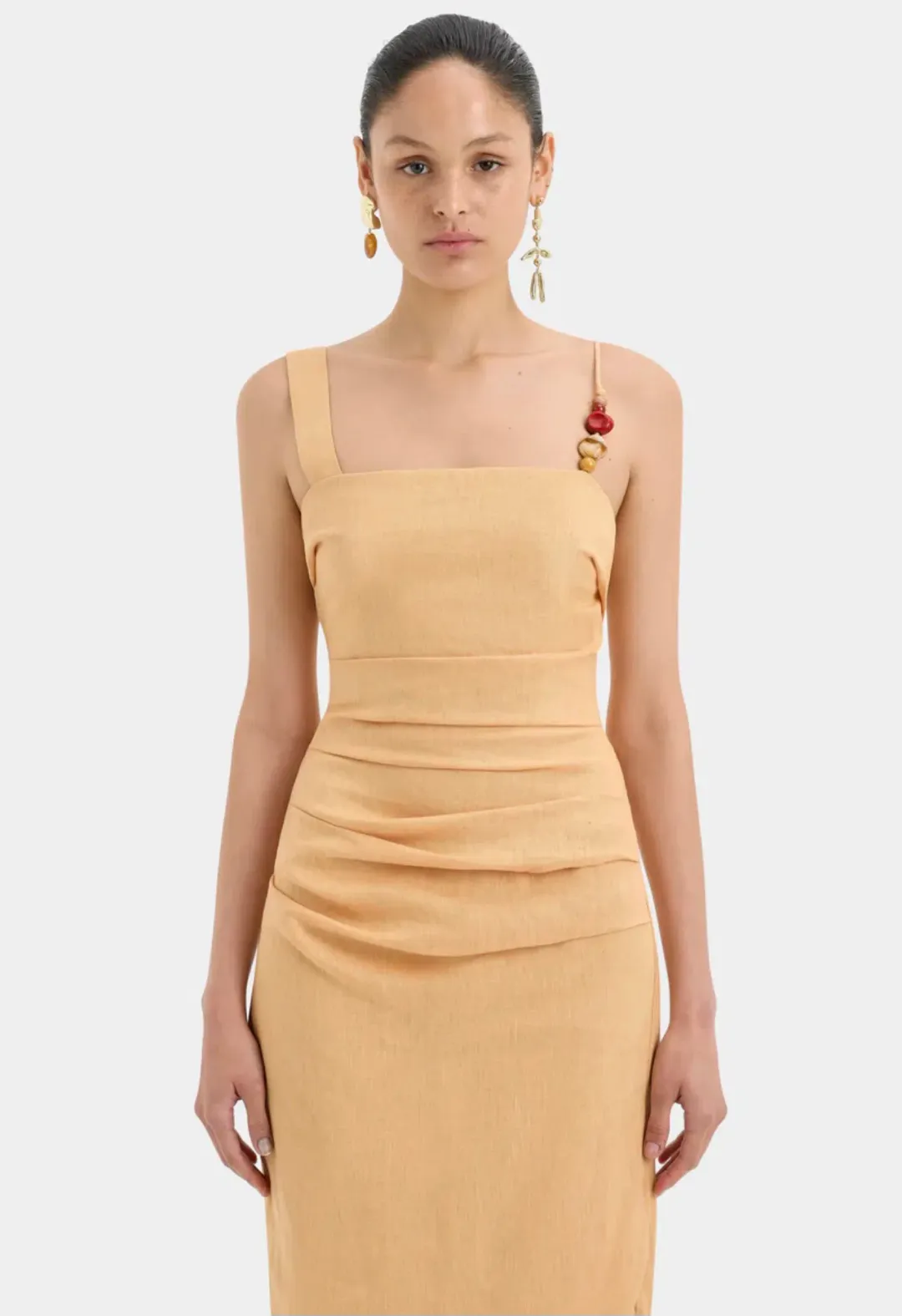 Sir The Label Antonia Beaded Midi Dress Light Tan Size 8 for rent on The Volte - main image