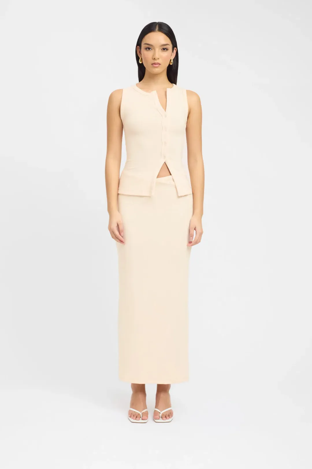 Kookai Bec Button Tank Size 36 and Carter Maxi Skirt Size 34 Set Butter Cream for rent on The Volte - main image