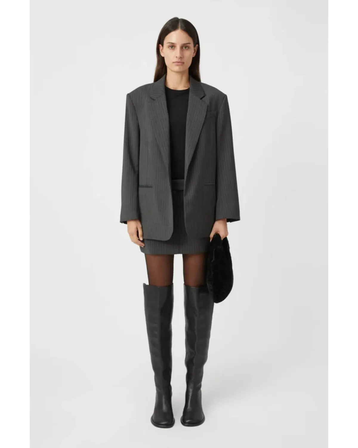 Camilla and Marc Brancusi Blazer and Mini Skirt Set Charcoal Pinstripe Size AU 10 - Image 1