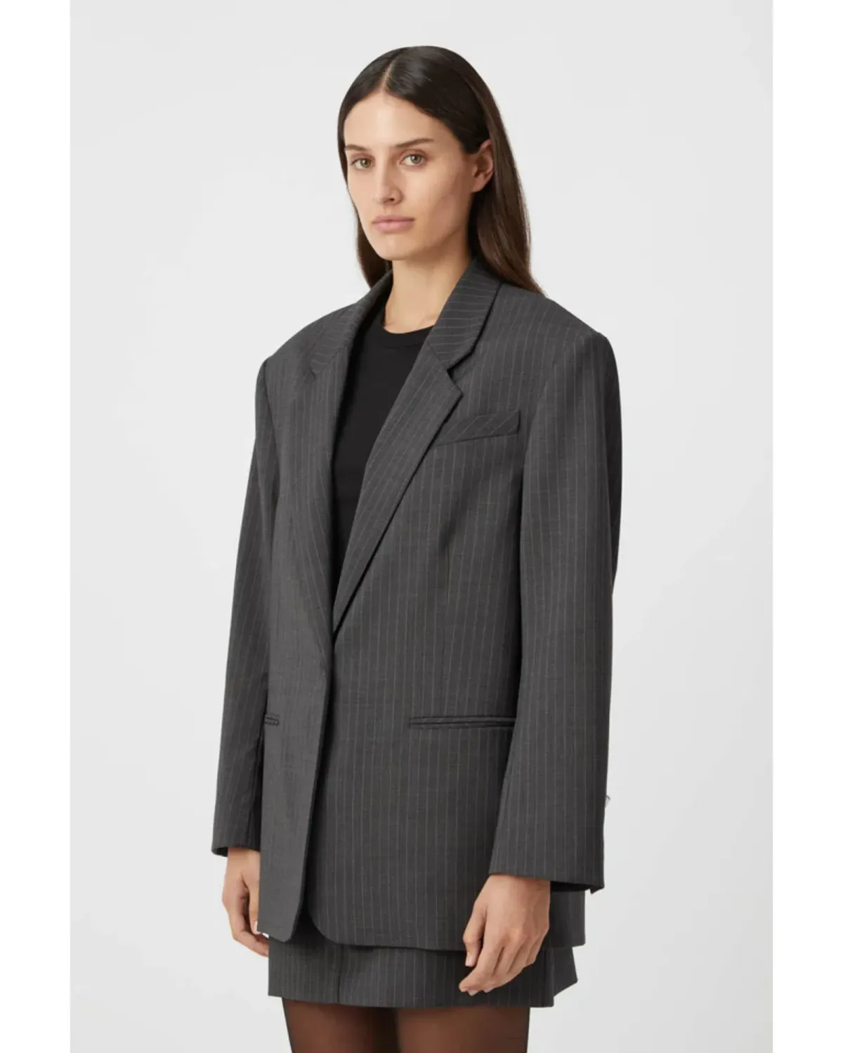 Camilla and Marc Brancusi Blazer and Mini Skirt Set Charcoal Pinstripe Size AU 6 - Image 2