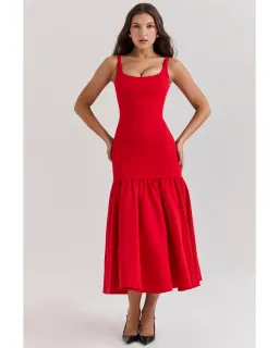 House Of CB Amore Dropped Waist Midi Dress Scarlet Size AU 12 for rent on The Volte - image 2