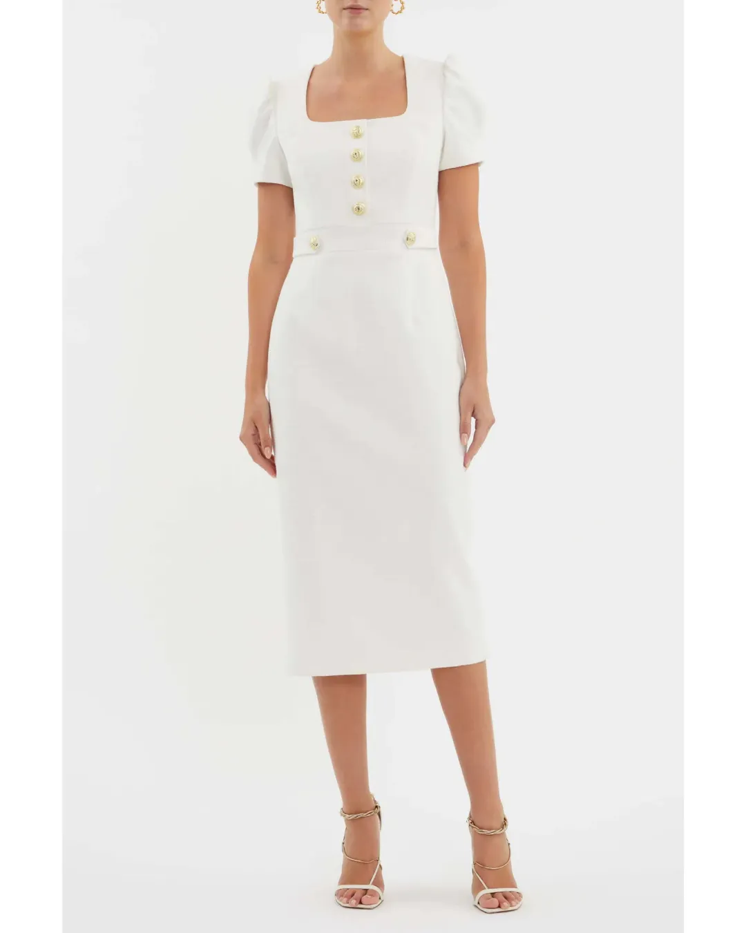 Rebecca Vallance Clarisse Midi Dress in Ivory Size AU 8 for rent on The Volte - main image