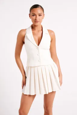 Meshki Mura Suiting Vest & Pleated Mini Skirt Set Ivory Size XS / AU 6 for rent on The Volte - image 2