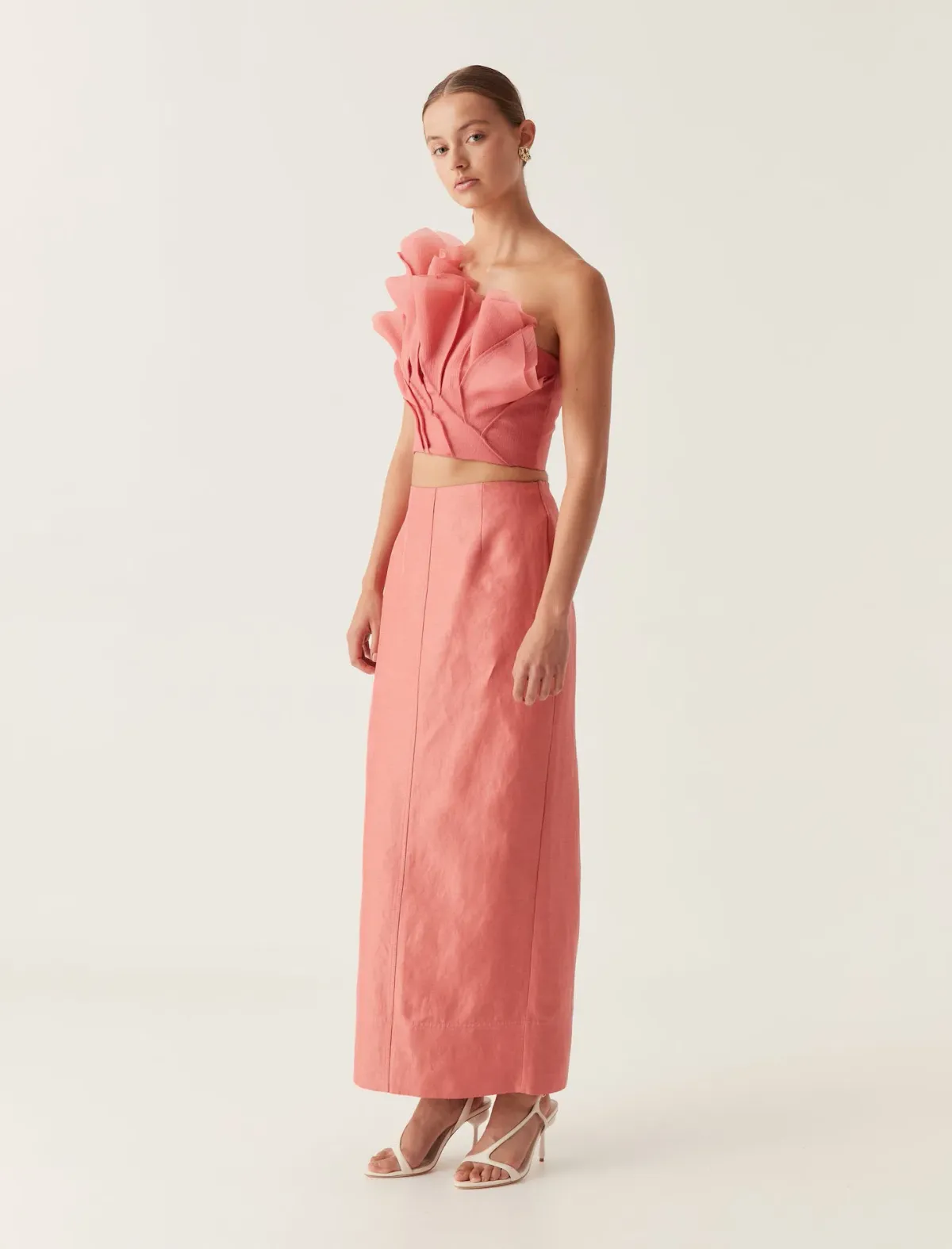 Aje Flame Crop Top and Mary Column Maxi Skirt Set Guava Pink Size 10 - Image 2